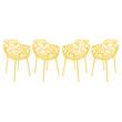 LeisureMod Devon Modern Aluminum Patio Dining Armchair in Yellow (Set of 4)