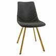 LeisureMod Markley Leather Dining Chair With Gold Legs Charcoal Black
