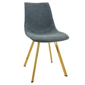 LeisureMod Markley Leather Dining Chair With Gold Legs Peacock Blue