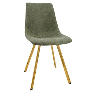 LeisureMod Markley Leather Dining Chair With Gold Legs Olive Green