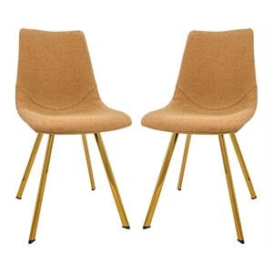 LeisureMod Markley Leather Dining Chair With Gold Legs Set of 2 Light Brown