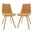 LeisureMod Markley Leather Dining Chair With Gold Legs Set of 2 Light Brown