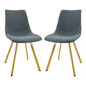 LeisureMod Markley Leather Dining Chair With Gold Legs Set of 2 Peacock Blue