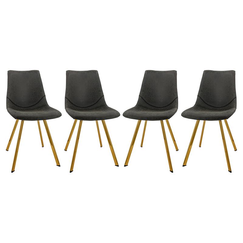 LeisureMod Markley Leather Dining Chair With Gold Legs Set of 4 Charcoal Black