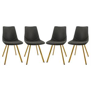 LeisureMod Markley Leather Dining Chair With Gold Legs Set of 4 Charcoal Black