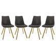 LeisureMod Markley Leather Dining Chair With Gold Legs Set of 4 Charcoal Black