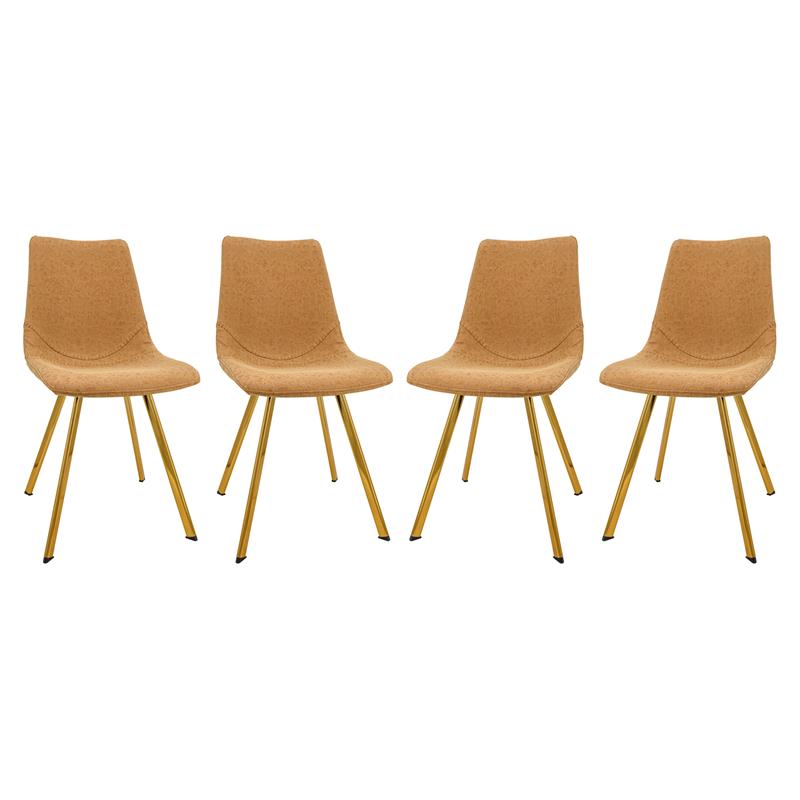 LeisureMod Markley Leather Dining Chair With Gold Legs Set of 4 Light Brown