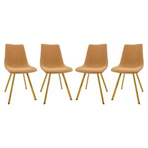 LeisureMod Markley Leather Dining Chair With Gold Legs Set of 4 Light Brown