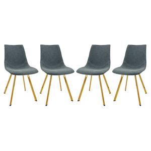 LeisureMod Markley Leather Dining Chair With Gold Legs Set of 4 Peacock Blue