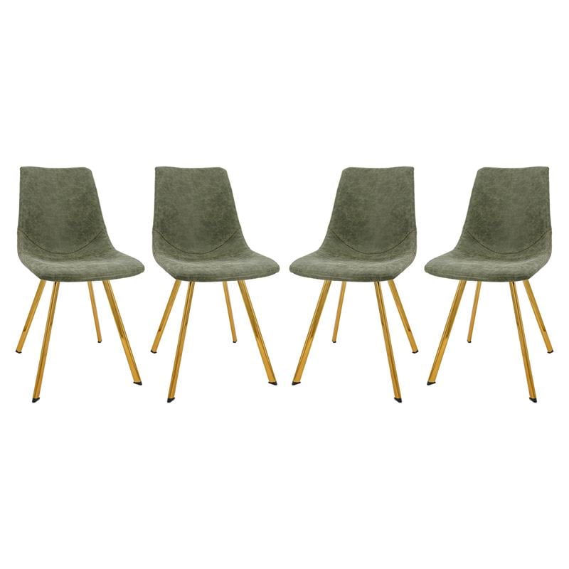 LeisureMod Markley Leather Dining Chair With Gold Legs Set of 4 Olive Green