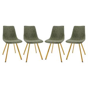 LeisureMod Markley Leather Dining Chair With Gold Legs Set of 4 Olive Green