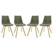 LeisureMod Markley Leather Dining Chair With Gold Legs Set of 4 Olive Green