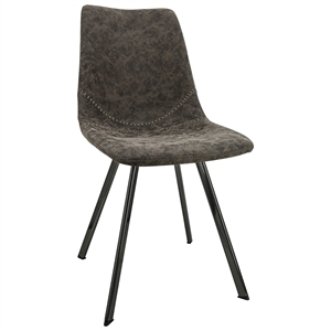 LeisureMod Markley Leather Dining Chair With Metal Legs in Gray