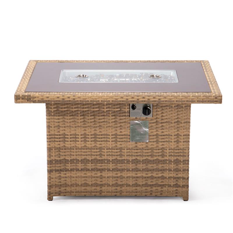 LeisureMod Mace Outdoor Modern Wicker / Rattan Fire Pit Table in Light Brown