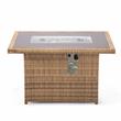 LeisureMod Mace Outdoor Modern Wicker / Rattan Fire Pit Table in Light Brown
