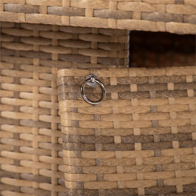 LeisureMod Mace Outdoor Modern Wicker / Rattan Fire Pit Table in Light Brown