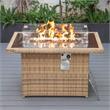 LeisureMod Mace Outdoor Modern Wicker / Rattan Fire Pit Table in Light Brown