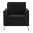 LeisureMod Lincoln Velvet Accent Arm Chair With Gold Frame in Midnight Black