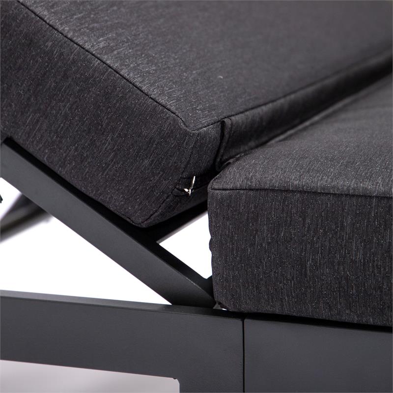 LeisureMod Chelsea Aluminum Patio Chaise Lounge Chair With Black Cushions