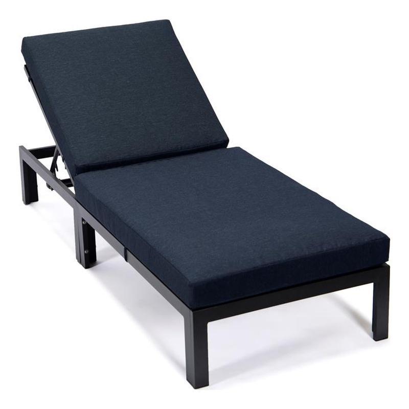 LeisureMod Chelsea Aluminum Patio Chaise Lounge Chair With Black Cushions