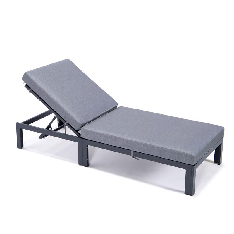 LeisureMod Chelsea Aluminum Patio Chaise Lounge Chair With Blue Cushions
