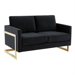 LeisureMod Lincoln 55&quot Modern Upholstered Velvet Loveseat in Midnight Black