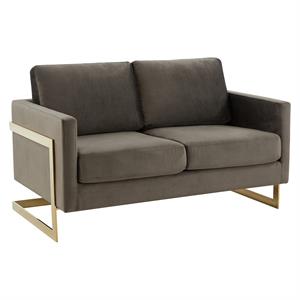 LeisureMod Lincoln 55&quot Modern Upholstered Velvet Loveseat in Dark Gray