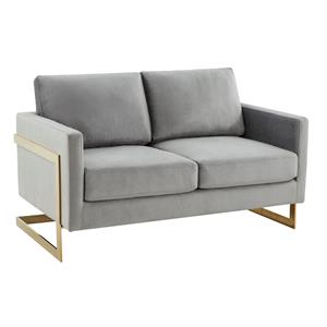 LeisureMod Lincoln 55&quot Modern Upholstered Velvet Loveseat in Light Gray