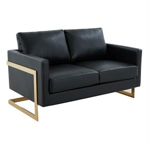 LeisureMod Lincoln 55&quot Modern Upholstered Leather Loveseat in Black