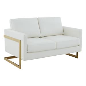 LeisureMod Lincoln 55&quot Modern Upholstered Leather Loveseat in White