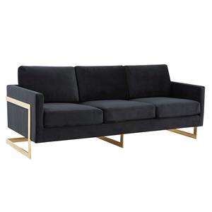 LeisureMod Lincoln 83&quot Modern Upholstered Velvet Sofa in Midnight Black