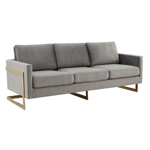 LeisureMod Lincoln 83&quot Modern Upholstered Velvet Sofa in Light Gray