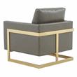 LeisureMod Lincoln Leather Accent Arm Chair With Gold Frame in Gray