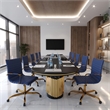 LeisureMod Harris Modern Leather Swivel Gold Office Chair in Navy Blue