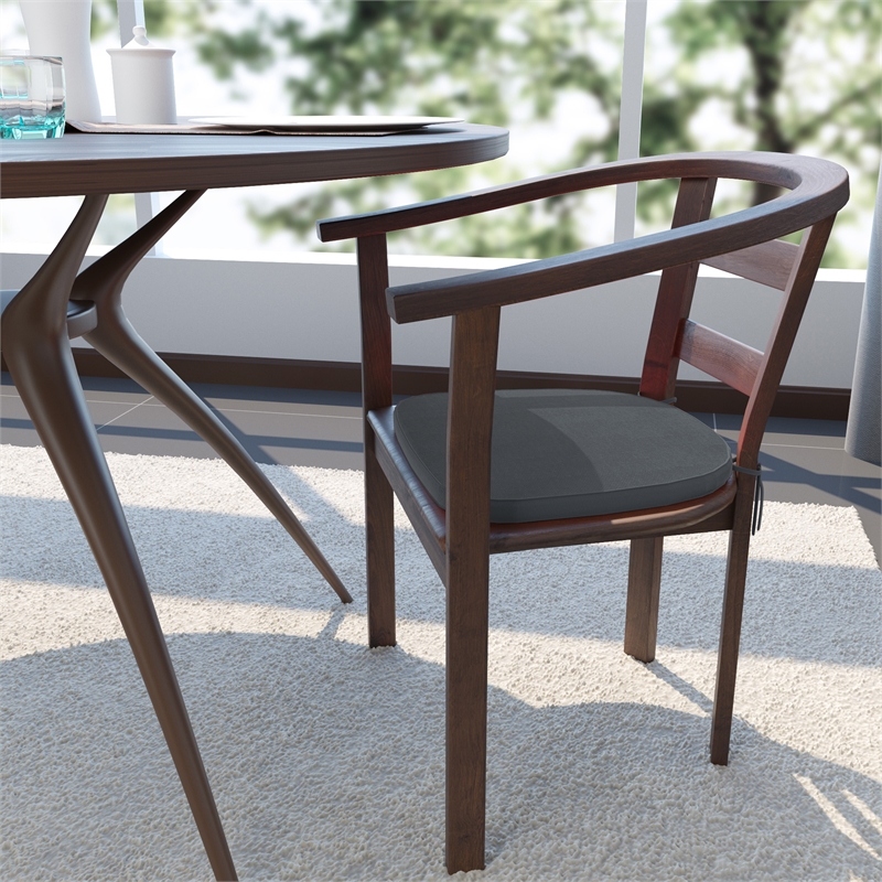 LeisureMod Modern Dining Chair Fabric Cushions With Ties in Dark Gray