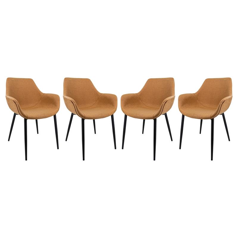 LeisureMod Markley Leather Dining Armchair Metal Legs Set of 4 in Light Brown