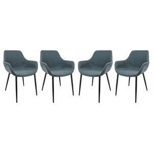 LeisureMod Markley Leather Dining Armchair Metal Legs Set of 4 in Peacock Blue