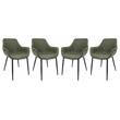 LeisureMod Markley Leather Dining Armchair Metal Legs Set of 4 in Olive Green
