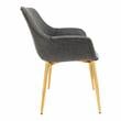 LeisureMod Markley Leather Dining Armchair Gold Legs Set of 2 in Charcoal Black