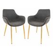LeisureMod Markley Leather Dining Armchair Gold Legs Set of 2 in Charcoal Black