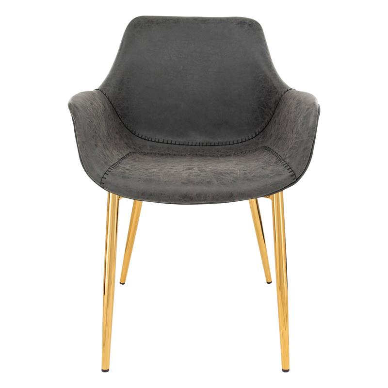 LeisureMod Markley Leather Dining Armchair Gold Legs Set of 4 in Charcoal Black