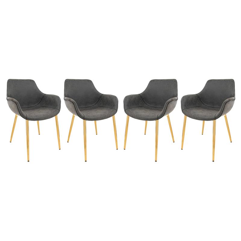 LeisureMod Markley Leather Dining Armchair Gold Legs Set of 4 in Charcoal Black
