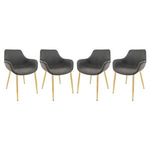 LeisureMod Markley Leather Dining Armchair Gold Legs Set of 4 in Charcoal Black
