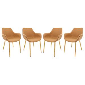 LeisureMod Markley Leather Dining Armchair Gold Legs Set of 4 in Light Brown