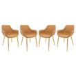 LeisureMod Markley Leather Dining Armchair Gold Legs Set of 4 in Light Brown