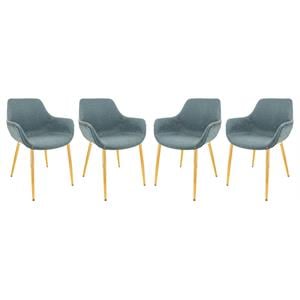 LeisureMod Markley Leather Dining Armchair Gold Legs Set of 4 in Peacock Blue