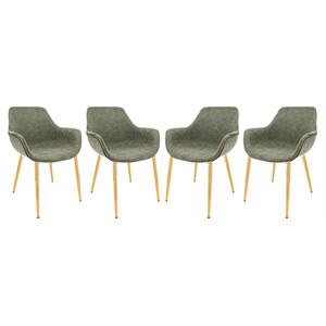 LeisureMod Markley Leather Dining Armchair Gold Legs Set of 4 in Olive Green
