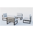 LeisureMod Chelsea 4-Piece Armless Patio Chairs with Light Grey Cushions