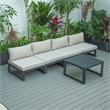 LeisureMod Chelsea 5-Piece Beige Armless Patio Chairs and Coffee Table Set