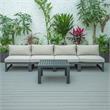 LeisureMod Chelsea 5-Piece Beige Armless Patio Chairs and Coffee Table Set